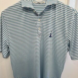 Men's Polo Shirt - Teal and White Stripes